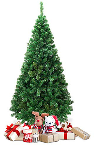 DREAMADE Albero di Natale Classico, Abete Artificiale con Base Solida di Metallo Rami Flessibili e Foglie in PVC, Decorazione da Interno ed Esterno per Festival Feste Vacanze, Verde (180 cm)