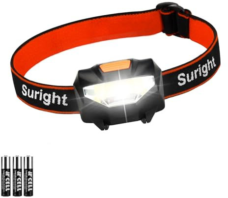 Suright LED Stirnlampe,Leicht LED-Kopflampe 3 Lichtmodi 60° Einstellbarer 140 Lumen, Leichtgewichts Wasserdicht, LED Stirnlampen fürs Laufen, Angeln, Campen, Jagen, Klettern, Radfahren, Hunde Laufen