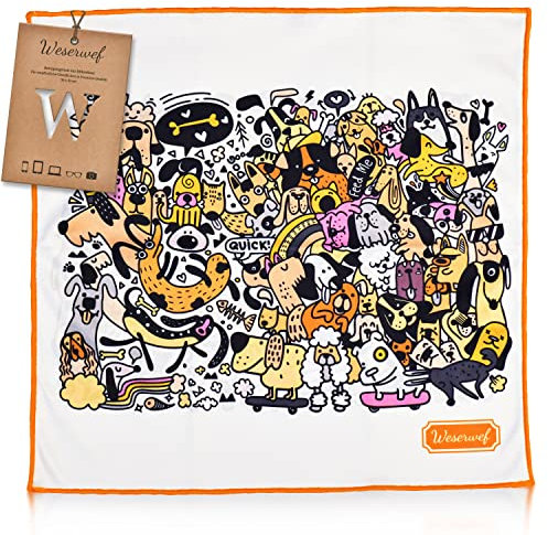Weserwef® XXL Mikrofasertuch Brillenputztücher in Optikerqualität - 30 x 30 cm - zur Reinigung von Brille, Smartphone, Tablet, Kamera. Brillenputztuch, Displaytuch (Funny Dogs)