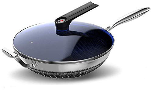 ZAANU Wok, Padella, Padella con Coperchio, pentole in Acciaio Inossidabile, Padella Antiaderente a Micro-Pressione, Padella Antiaderente con Coperchio in Vetro, pentole per Pasta Adatte
