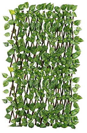 Il Gruppone Passione Casa Siepe Artificiale Legno Salice Naturale con Foglie Edera Finta Traliccio Estensibile 1 x 2 Mt Divisorio Ringhiera Frangivento Frangivista