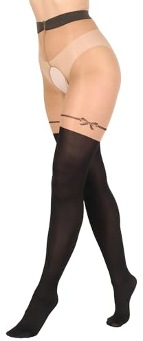 BANANANALU 20 Den Overknee sexiga Ouvert strumpbyxor med öppet steg Cutout, Daino/Nero, XL