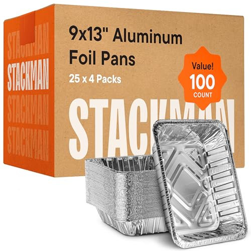Aluminum Pans 9x13 Disposable Aluminum Foil Pans [100-Bulk-Pack] Large Baking Pan Trays - Heavy Duty Half Size Chafing Dishes. Food Containers for Roasting, Cooking, Heating or Steam Table…