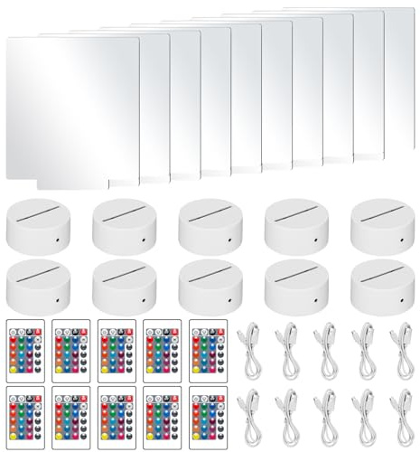 Attacco LED 3D notturno, attacco LED ONEVER16 colori con 10 base luce in acrilico fai da te, base luminosa a LEDs con telecomando e controllo touch per camera da letto (foglia quadrata tipo bianco)