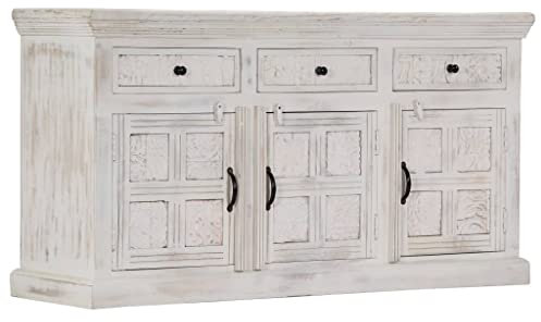 UJCHVHN Schränke & Aufbewahrungs-Sideboard weiß 140x40x74 cm aus massivem Mangoholz Buffets & Sideboards