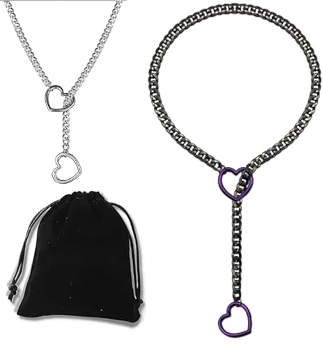 Love Shackles Necklace, Loveshackles - Heart Slip Chain, Heart O-Ring Slip Chain Necklace, Handmade Punk Gothic Cuban Necklace, Medium, Stainless Steel, No Gemstone