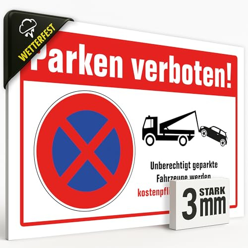 Parken Verboten Schild 20x30 cm- Privatparkplatz Hinweisschild - Wetterfestes Abschlepp-Schild aus 3mm Hartschaum Kunststoff – Falschparker werden abgeschleppt – Deutsche Produktion #150