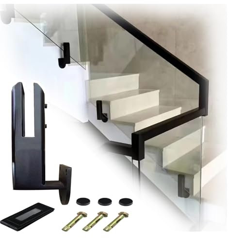 garde corps verre Support latéral de pince de garde-corps en verre d'escalier, supports de support en métal noir pour hôtel de piscine de terrasse, pince de robinet en verre à visser avec accessoires(
