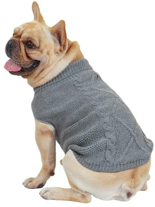 FANSU Hundepullover Twist Weaving Hunde Pullover Waschbar Hundepulli, Strick Pullover Hunde Shirt Elastisch Wärme Hunde Pullis, Strickpullover für Corgi Dackel (L,Grau)