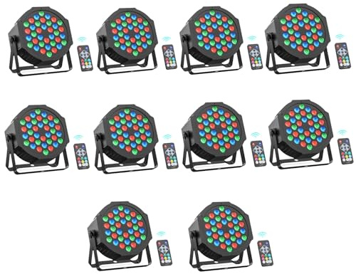 Rtktoup 10 unidades 36 LED por luces, luces de escenario RGB, luces de disco DMX con mando a distancia, proyectores de efectos con control activado por sonido, para bares, bodas, fiestas de cumpleaños