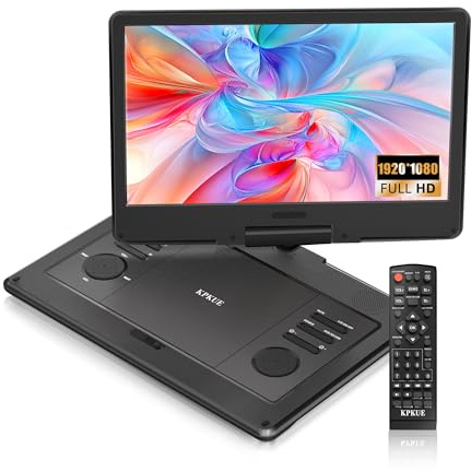 KPKUE 15.6 FHD Portable DVD Player with 13.3 Swivel Screen, 1920 * 1080P Car Player for Kids, 4 Hours Rechargeable Battery Support USB/SD Card, Multiple Disc Formats, Type-C/HDMI Port Dual Speakers