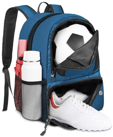 YOREPEK Fussball Rucksack, Sport Rucksack mit Schuhfach und Ballfach, Soccer Backpack Herren Damen Basketball Rucksack Wasserfest Sportausrüstungstasche für Fußball Basketball Volleyball, Blau