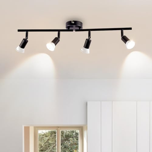 YNFLux LED Deckenstrahler 4 Flammig Modern Deckenleuchte Schwenkbar 350° Schwarz Strahler GU10 Spotbalken Deckenlampe Spot Modern Deckenspot für Küche Schlafzimmer Wohnzimmer mit Leuchtmittel