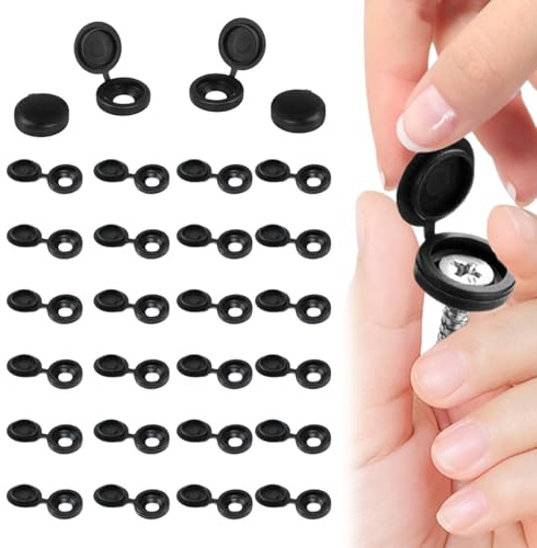 200pcs Black Screw Caps, Fits 6 And 8 Screws, Plastic Hinged Screw Hole Cover Caps Foldable, Self Tapping Invisible Screws Cap For Door, Furniture, Cabinet, Cupboard, Wardrobe Fixings