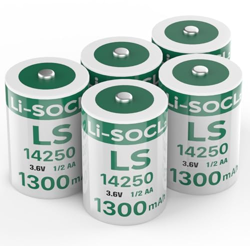 Lot de 5 Piles LS14250 3,6 V 1/2 AA Lithium 1300mAh Batterie pour Compteurs d'eau, d'électricité et de gaz (Non-Rechargeable)
