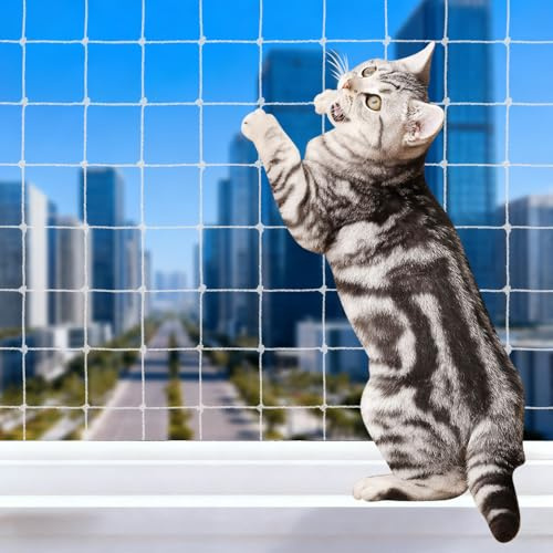 Katzennetz für Balkon, Katzenschutz Balkon Ohne Bohren 10x3m, Transparent Nylon Balkonnetz für Katzen, Katzenschutznetz, katzengitter balkon Können Zuschneidbar für Fenster, Terrasse, Balkon