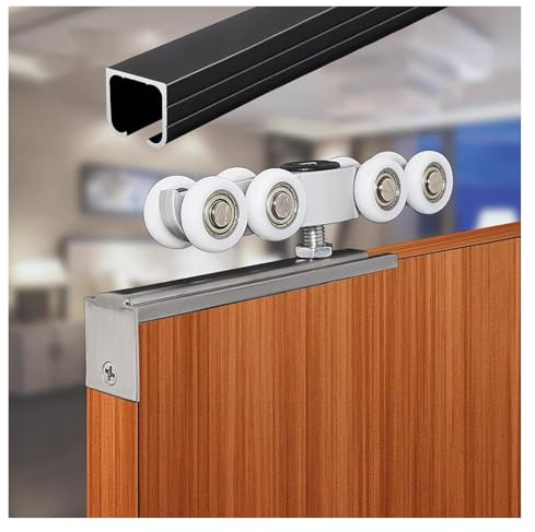 Robustes Schiebetür-Hardware-Set, rostfreie Aluminiumschiene für Taschentüren, Raumteiler, Schiebetürsystem, schwarz, 107 cm, einfache Installation, 3 m