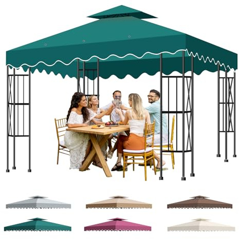 Ersatzdach Pavillon 3x3 Wasserdicht Doppel Pavillondach Gartenpavillon Ersatzdach mit Air Vent und 12 Wasserabflusslöcher, Abnehmbares Ersatzbezug für Pavillon für Garten, Terrasse und Camping (Grün)