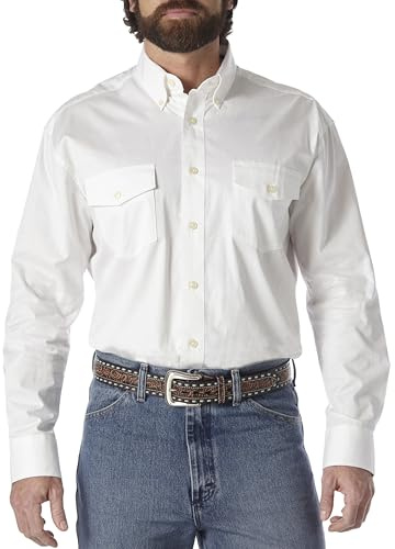 ALL TERRAIN GEAR X Wrangler Arbetsskjorta för män med 2 fickor, långärmad, med knappar, arbetsskjorta med 2 fickor, långärmad, med knappar, Vit/överflödig trädgård, XL