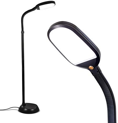 Brightech Litespan - Bright LED Floor Reading Lamp for Over Chair Crafts and Reading, Esthetician Light for Lash Extensions, Gooseneck Adjustable Standing Lamp for Living Room, Bedroom, Office - Black