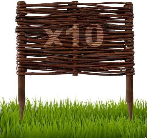 Floranica 10 Pezzi Recinzione in Vimini per aiuole 20 cm x 30 cm Palizzata in Salice Bordatura per aiuole Pannello da Giardino per Delimitazione di Sentieri Bordo per Prato