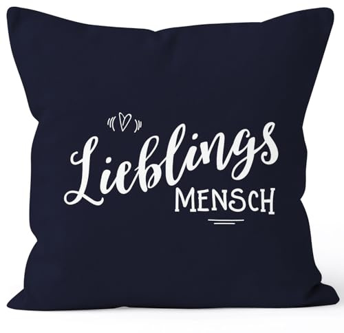 MoonWorks Kissenbezug Lieblingsmensch Geschenk Freundschaft Partner Freundin Kissen-Hülle Kopfkissen Deko-Kissen 40x40 Baumwolle Navy 40cm x 40cm