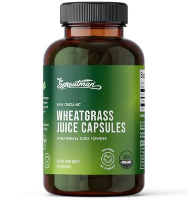 Organic Wheatgrass Juice Powder Capsules by Sproutman - 100% Pure Wheatgrass - Aids Digestion - High in Vitamins, Antioxidants, Chlorophyll, Enzymes, Minerals & Energy (150 Pills)