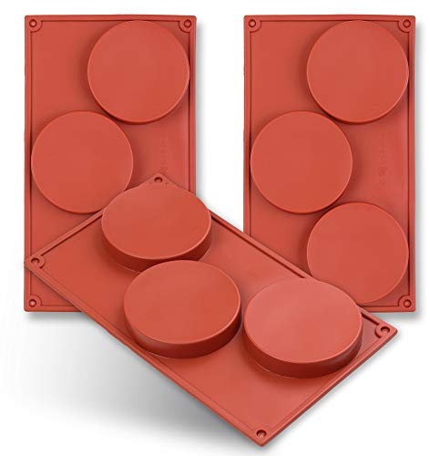 homEdge 3-Cavity Scheibenform Silikonform, 3 Packungen Scheibenkuchen, Gustard, Harzuntersetzer, Torte, handgemachte Seifenformen-Braun