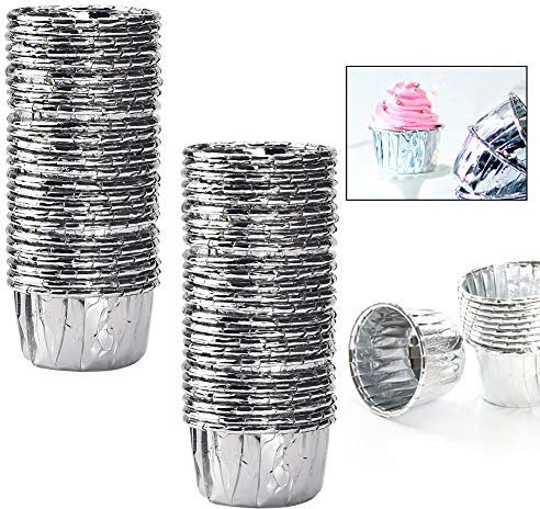 Silver Baking Cups 100Pcs Metallic Small Baking Cupcake Liner Cupcake Cases | Vidillo Cake Paper Wrapper Foil Metallic Muffin Cases Baking Cups for Thanksgiving Christmas Wedding Holiday Party-Silver