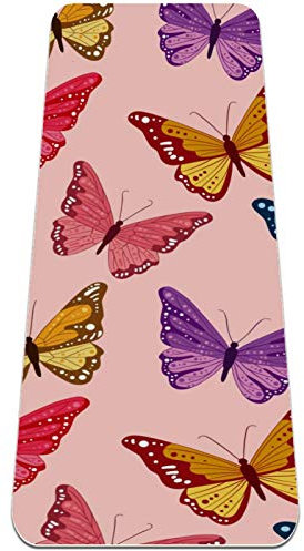 Eslifey Yogamatte mit fliegenden roten und violetten Schmetterlingen, dick, rutschfest, für Damen und Mädchen, Gymnastikmatte, weiche Pilates-Matten, 182,9 x 61 cm, 0,6 cm dick