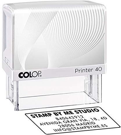Sello de Caucho Personalizado Stamp By Me | Título en Negrita +4 Líneas Cuerpo Regular + Borde Sólido | Sello Autoenintable Personalizado | Rectangular (47x18mm)
