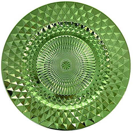 Allgala Charger Plates, 13-Inch 12-Pack Heavy Duty Plastic Diamond Pattern Sparkling Wedding Charger Plates-Green-HD80405