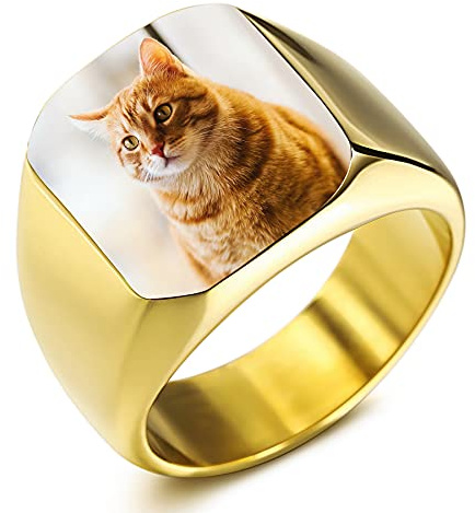 MeMeDIY Anillo de Sello Personalizado Grabado Foto para Hombres Mujeres Niño Niña Banda de Acero Inoxidable con Ajustadores de Tamaño de Anillo