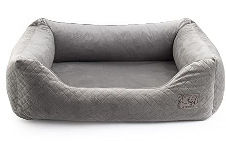 BOUTIQUE ZOO Exclusive Hundebett | Hundeliege, Hundekörbchen mit Kissen | Hundesofa für große Hunde | Große: XL - 100 x 79 x 22 cm | Farbe: Velvet Grau