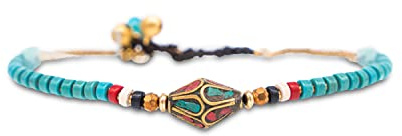 Made by Nami Surfare-vristlänk med pärlor damer och flickor – handgjorda festival och strandtillbehör – Goa hippie fotlänk – fotband färgglad orientalisk, Bomull
