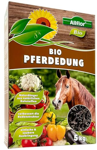 Allflor Pferdedung gekörnt 1 x 5 Kg in Faltschachtel - Pferdemist als Dünger - rein biologisch-organischer Universaldünger - Pferdedünger - Für alle Garten-, Obst- & Gemüsepflanzen