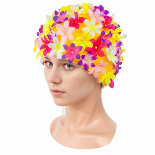 Medifier Cuffia da bagno floreale petalo retrò multicolore tappi da bagno elastico antiscivolo cuffia da doccia per le donne ragazze colore 2