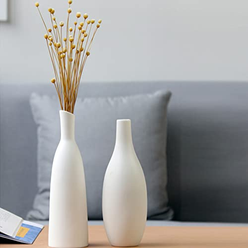 Cutfouwe 2er Weiße Vasen Set, Keramik Blumenvasen für Pampasgras, Moderne Dekorative Vasen für Wohnzimmer, Küche, Tisch, Hochzeit oder als Geschenk, Minimalistisches Geschenk,Weiß,Set