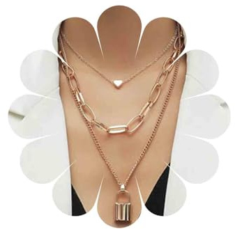 Allereya Collana con ciondolo a forma di lucchetto, in oro, con ciondolo a forma di cuore, stile punk, con chiusura a strati, per donne e ragazze