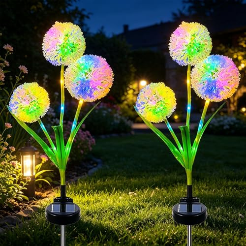 XVZ Solarlampen für Außen Garten, 2 Stück Solarleuchten für Außen Wasserdicht, Pusteblume Bunt Lampe Solar Deko für Patio, Rasen, Terrassen, Balkon, Weihnachten Deko