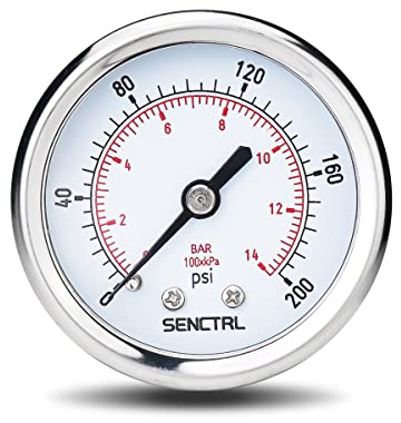 SENCTRL 200 Psi Pressure Gauge, 2 Dial Size, 1/4 NPT Back Mount, Waterproof, Stainless Steel Case, for Water Filter Pneumatic Regulator Air Compressor Tire Pressure Test
