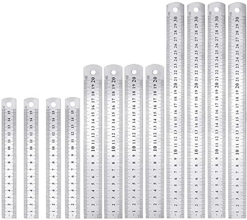 Righello in Acciaio Inossidabile in Metallo Righello in Acciaio Per Strumenti Di Misura Righello in Metallo a Doppia Scala per Ingegneria, Insegnamento, Ufficio, 15cm/ 20cm/ 30cm (12 Pezzi)