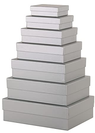 Rössler - Boxline Geschenkboxen 7er Set mit Deckel Silber | Dekorative Kartonagen mit Deckel für Geschenke, Präsentationen und kreative Verpackungen