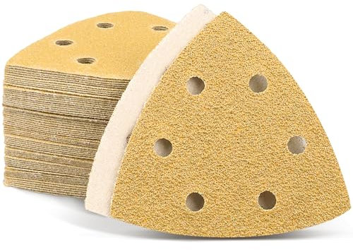 Shineboc Carta vetrata triangolare │ 60 fogli │ 6 fori │ 93 x 93 x 93 mm │ grana 180 │Per levigatrice a delta │fogli abrasivi │tamponi triangolari fogli abrasivi │tamponi triangolari