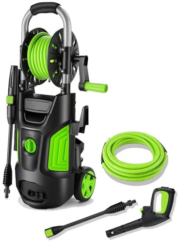 COOCHEER Hochdruckreiniger 1600 Watt 150 bar 450 l/h, 5 m Hochdruckreinigerschlauch, 500 ml Seifenflasche, Schaumdüse und Strahllanze, Verwendet für Fahrräder, Garten, Zäune usw