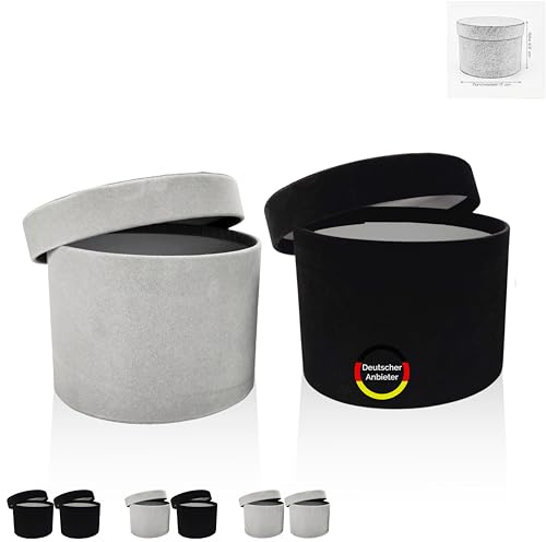 FleurDekoer 2er Set Geschenkboxen Rund mit Deckel [Samt] Flowerbox Schachtel für Blumen Schokolade für Geburtstag Hochzeit Weihnachten Muttertag Valentinstag | 12.5Hx17D cm (grau-schwarz)