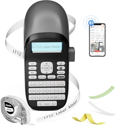 Phomemo LT12 Label Maker Machine with Tape Handheld Bluetooth Label Maker, QWERTY Keyboard Label Printer Machine with Easy Text Editing & Bluetooth connection, Ideal for Office or Home - Gray
