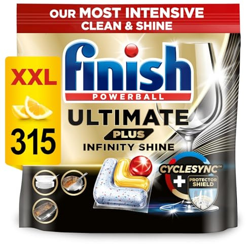 Finish Dishwasher Tablet, Ultimate Plus Infinity Shine, 315 Tabs (105 x 3 pck) Lemon Sparkle, Tough on Grease, Our Most Intensive Clean & Diamond Shine, Effective for Short Eco Cycle