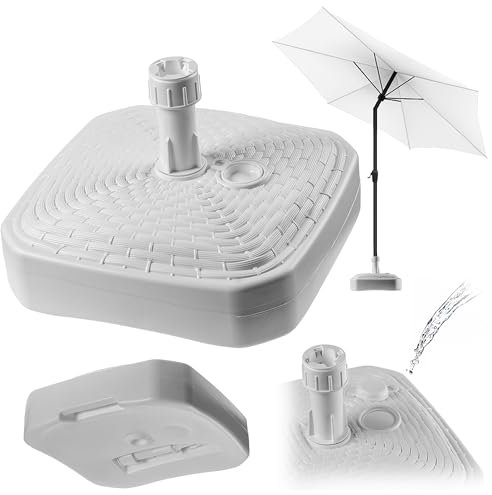KADAX Supporto per ombrelloni, supporto rotondo per ombrelloni, riempibile con sabbia acqua o ghiaia, supporto in plastica per giardino, terrazza, spiaggia (versione 2 quadrati, bianco)