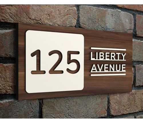 Numéro de maison en bois personnalisé, numéro d'adresse 3D personnalisé, plaque d'adresse de porche, cadeau de mariage, plaque d'adresse, cadeau de pendaison de crémaillère (marron, 40 x 20 cm)